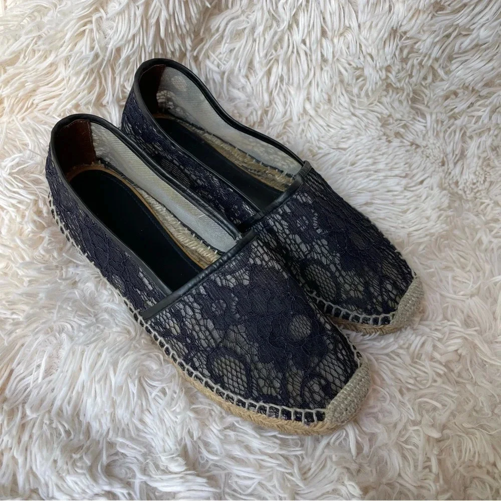 Palomitas by Paloma Barcelo Espadrille Flats Black Floral Lace 7.5 EU 38